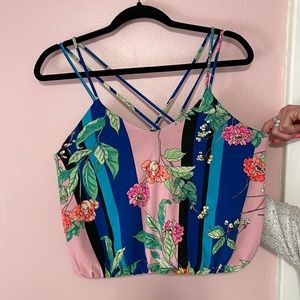 NWT Express Retro Floral Double-Strap Cross-Back Tank